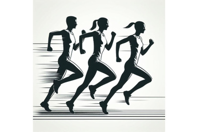 12 Running athletes vector symbol,  set