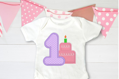 First Birthday 1 with Cake | Applique Embroidery