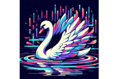 12 Illustration Swan in Glitch Aset