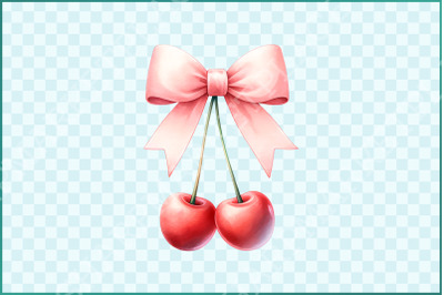 Cherry Bow PNG Trendy Coquette Valentine Design, Pink Ribbon Aesthetic Girly Sublimation, Digital Download, Shirt Design Bows and Cherries