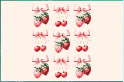 Cherry Bow PNG, Strawberry Design, Pink Bow Coquette Aesthetic, Sublimation PNG for Soft Girl, Cottagecore Preppy, Gift for Her Download