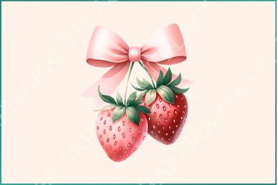Coquette Strawberry Pink Bow PNG, Aesthetic Sublimation Design, Cottagecore Preppy PNG, Gift for Her, Soft Girl Digital Download