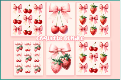Coquette Mega Bundle Pink Bow &amp; Strawberry PNG Bundle: Cottagecore Aesthetic, Preppy Sublimation Designs, Soft Girl Digital Download, Trendy