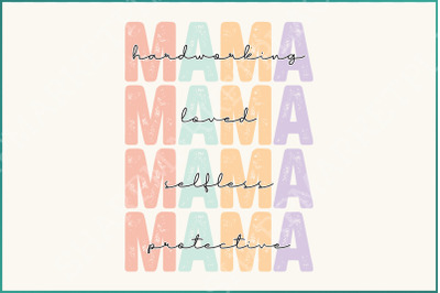 Mother&#039;s Day Sublimation PNG, Trendy Mom Quote Design, Hardworking Protective Retro Mama, Pastel Aesthetic, Distressed Mama Shirt PNG