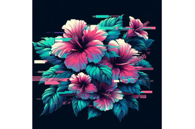 12 Illustration hibiscus in Glitset