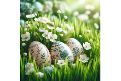 12 Easter  eggs in green grassset