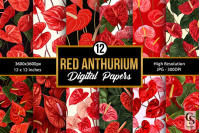 Red Anthurium Flowers Digital Papers