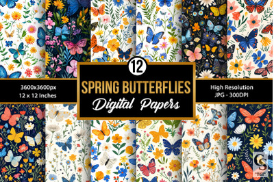Spring Floral Butterflies Seamless Patterns