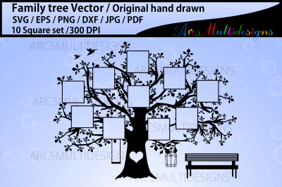 Family tree 10 names square shape template