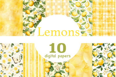 Lemon Digital Paper | Citrus Pattern Bundle