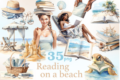 Reading On A Beach Clipart | Summer PNG Set