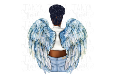 Black Woman with Wings&2C; Digital Download&2C; Ready to Press PNG for Tumbl