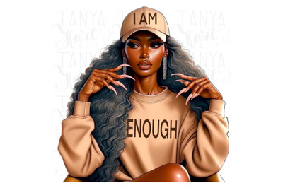 I Am Enough Black Woman PNG | Sublimation Design for Self Love
