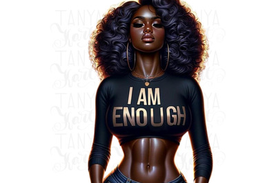I Am Enough, Digital Wall Art, Stickers, Black Woman Pngs, Instant Dow