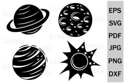 Planets, space, clipart for printing, svg, template stencil