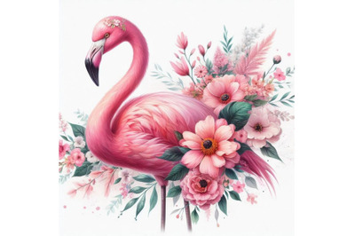 12 pink flamingo with flowers.set