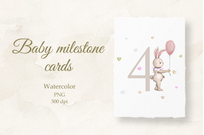 Baby milestone card. Watercolor. 4 months