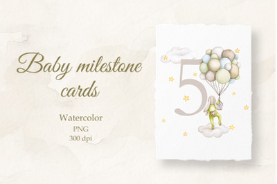 Baby milestone card. Watercolor. 5 months