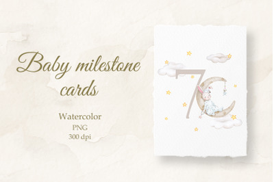 Baby milestone card. Watercolor. 7 months