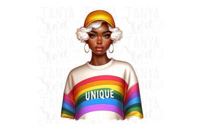 Unique Afro Girl, Rainbow Sticker, Black Queen Magic, Instant Download