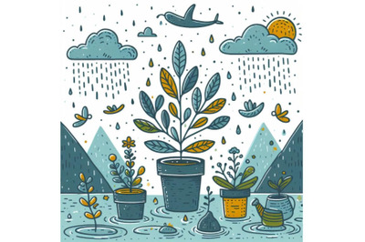 12 Rainy day with plant vector i bundle