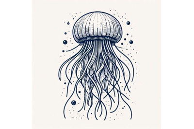 12 Jellyfish line art style. Han bundle