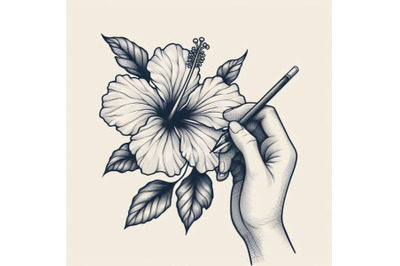 12 hand drawing hibiscus flower  bundle