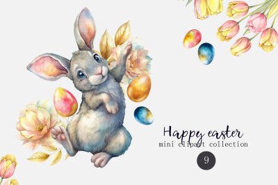 Happy easter watercolor clipart set