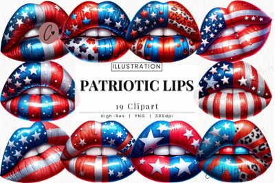 Patriotic Lips Clipart&2C; 4th of July PNG