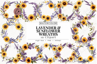 Lavender &amp; Sunflower Wreath Clipart