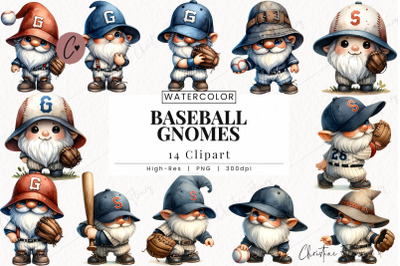 Watercolor Baseball Gnomes Clipart