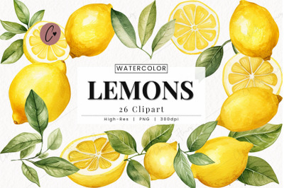 Watercolor Lemons Clipart