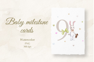 Baby milestone card Watercolor 9 months