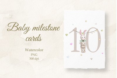 Baby milestone card. Watercolor. 10months