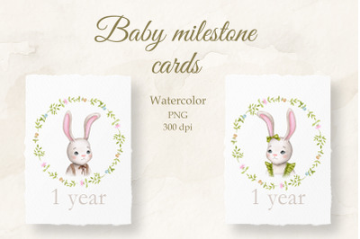 Baby milestone card Watercolor 12months