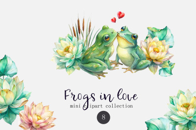 Frogs in love Watercolor clipart set