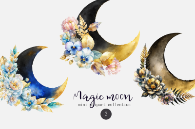 Watercolor clipart set magic moon