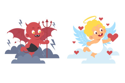 Cute little devil and angel. Heaven and hell adorable characters. Baby