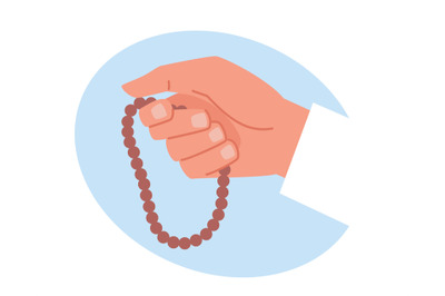 Hand holding Muslim wooden Holy rosary or buddhist mala, praying peopl