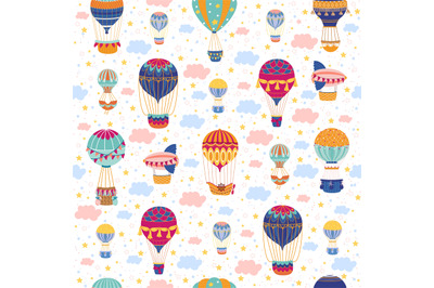 Seamless pattern with balloons. Retro aerial vehicles, Childish decor