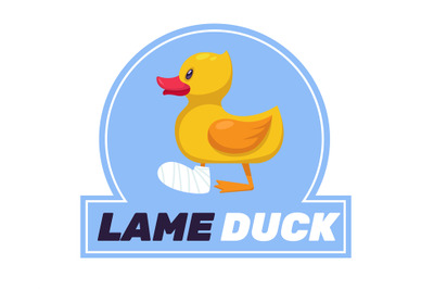 Lame duck with cast on his leg. Sad bird with bandaged foot. Funny ani