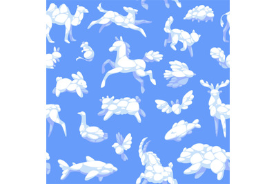 Cartoon animal clouds seamless pattern. Imagination kids elements, flu