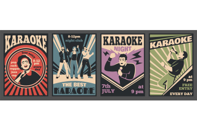 Karaoke club cards. Retro design, invitation promo poster, talents sin