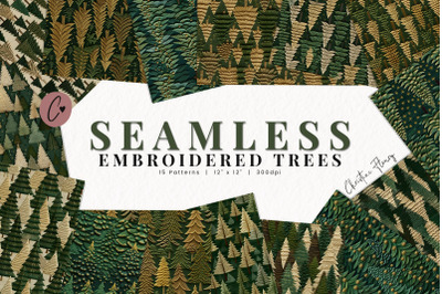 Seamless Embroidered Trees Digital Paper