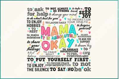 Mama It&#039;s Okay PNG Inspirational Mother&#039;s Day Quote, Mental Health Awareness, Motivational Clipart, Digital Watercolor, Instant Download
