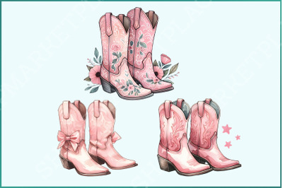 Coquette Cowgirl PNG Bundle: Pink Ribbon Tee, Cowgirl Boots, Pink Bow, Western &amp; Trendy Sublimation Designs, Y2K Aesthetic Baby Tee