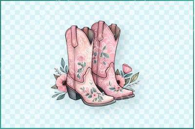 Coquette Cowgirl Boots PNG, Pink Floral Tee Clipart, Trendy Western Sublimation Design, Aesthetic Baby Tee, Cottagecore, Instant Download