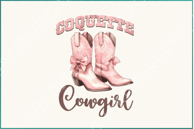 Coquette Cowgirl PNG, Pink Ribbon Tee, Aesthetic Baby Tee, Cowgirl Boots with Bows, Trendy Western Sublimation Design, Instant Download