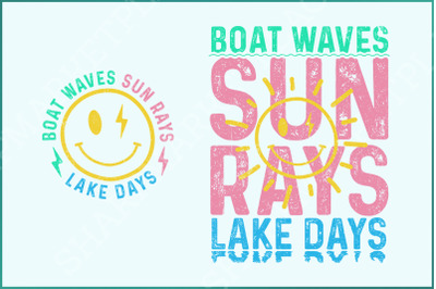 Boat Waves Sun Rays Lake Days PNG&2C; Summer Sublimation Design&2C; Retro Summer Beach PNG&2C; Colorful Summer Shirt Graphics&2C; Instant Download