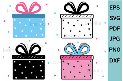 Gift, clipart for printing, svg, contour coloring, stencil